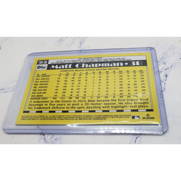 2025 Topps Series 1 - 1990 Baseball Matt Chapman San Francisco Giants #T90-86 - Picture 4 of 4